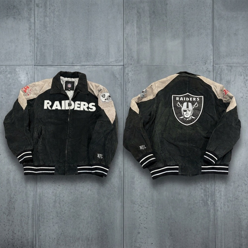 Vintage Las Vegas Oakland Raiders Suede Leather Varsity Bomber Jacket Men's XXL